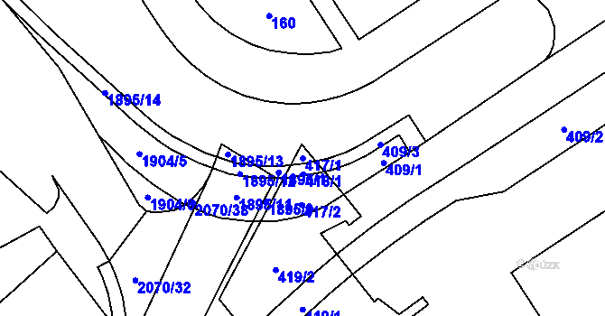 Parcela st. 417/1 v KÚ Hrušov, Katastrální mapa
