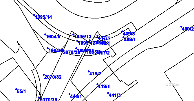 Parcela st. 417/2 v KÚ Hrušov, Katastrální mapa