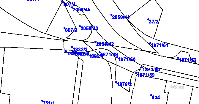 Parcela st. 1871/49 v KÚ Hrušov, Katastrální mapa
