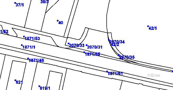 Parcela st. 2070/31 v KÚ Hrušov, Katastrální mapa