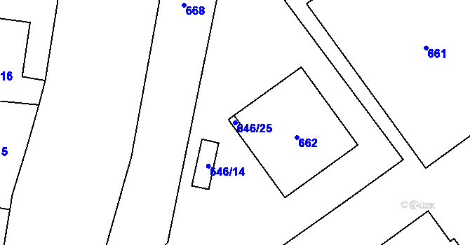 Parcela st. 646/25 v KÚ Hrušov, Katastrální mapa