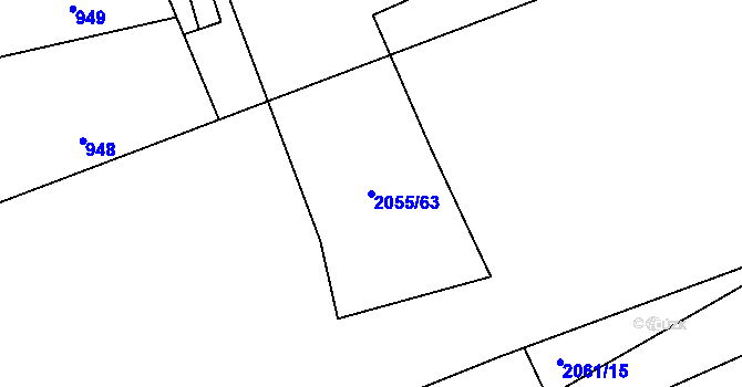 Parcela st. 2055/63 v KÚ Hrušov, Katastrální mapa