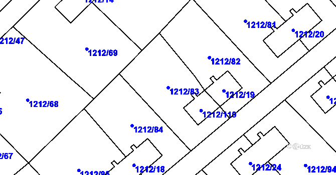 Parcela st. 1212/83 v KÚ Hrušov, Katastrální mapa