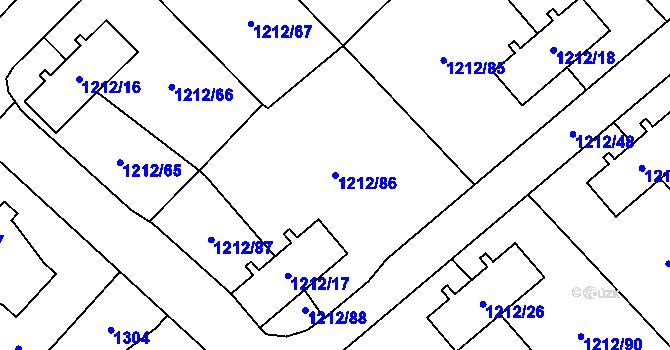 Parcela st. 1212/86 v KÚ Hrušov, Katastrální mapa