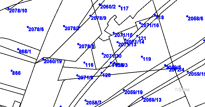 Parcela st. 2071/30 v KÚ Hrušov, Katastrální mapa