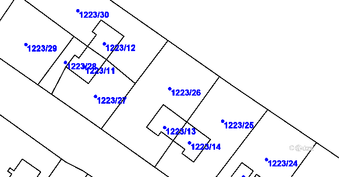 Parcela st. 1223/26 v KÚ Hrušov, Katastrální mapa