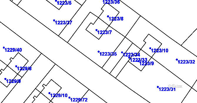 Parcela st. 1223/35 v KÚ Hrušov, Katastrální mapa