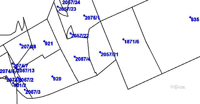 Parcela st. 2057/21 v KÚ Hrušov, Katastrální mapa