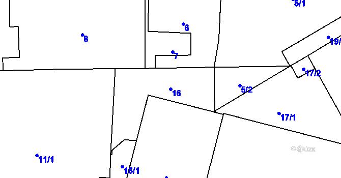 Parcela st. 16 v KÚ Hrušov, Katastrální mapa