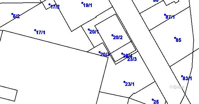 Parcela st. 20/3 v KÚ Hrušov, Katastrální mapa