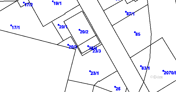Parcela st. 23/4 v KÚ Hrušov, Katastrální mapa