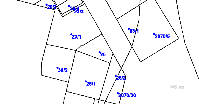 Parcela st. 25 v KÚ Hrušov, Katastrální mapa