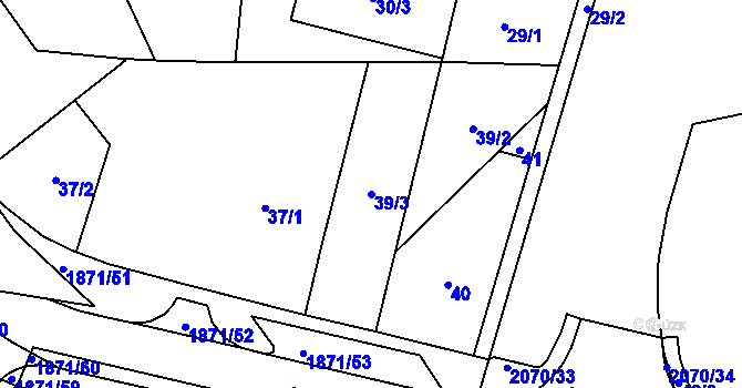 Parcela st. 39/3 v KÚ Hrušov, Katastrální mapa