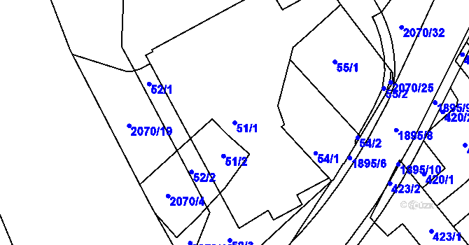 Parcela st. 51/1 v KÚ Hrušov, Katastrální mapa