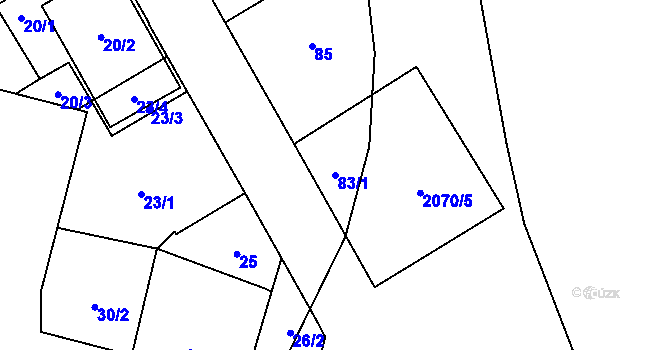 Parcela st. 83/1 v KÚ Hrušov, Katastrální mapa