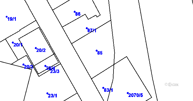Parcela st. 85 v KÚ Hrušov, Katastrální mapa