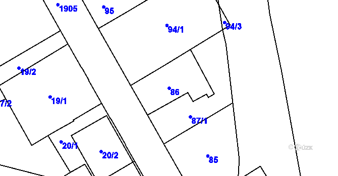 Parcela st. 86 v KÚ Hrušov, Katastrální mapa