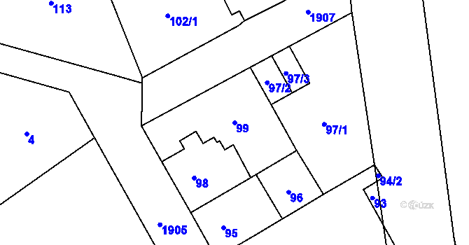 Parcela st. 99 v KÚ Hrušov, Katastrální mapa