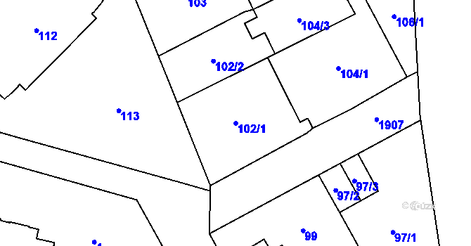 Parcela st. 102/1 v KÚ Hrušov, Katastrální mapa