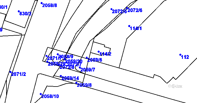 Parcela st. 114/2 v KÚ Hrušov, Katastrální mapa
