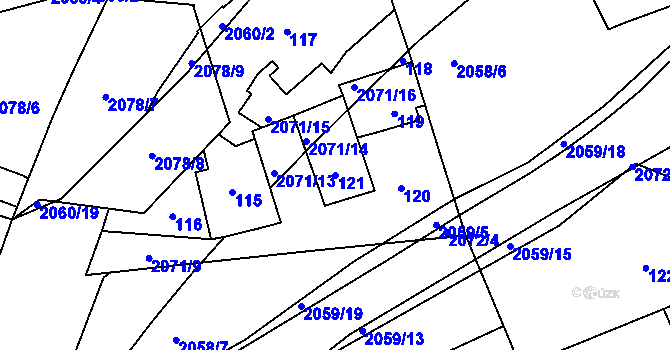 Parcela st. 121 v KÚ Hrušov, Katastrální mapa