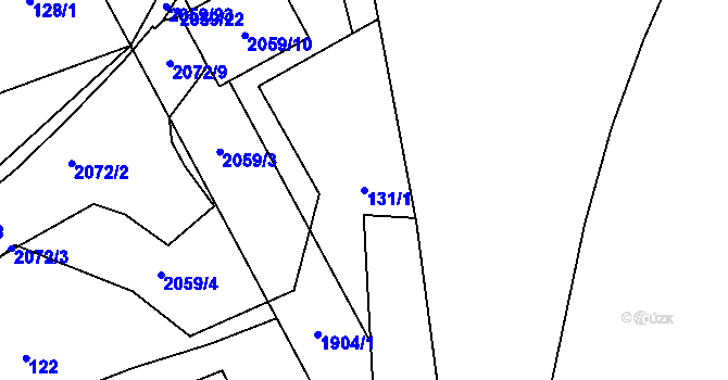 Parcela st. 131/1 v KÚ Hrušov, Katastrální mapa