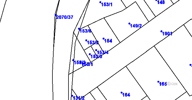 Parcela st. 153/4 v KÚ Hrušov, Katastrální mapa