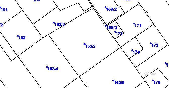 Parcela st. 162/2 v KÚ Hrušov, Katastrální mapa
