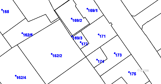 Parcela st. 172 v KÚ Hrušov, Katastrální mapa