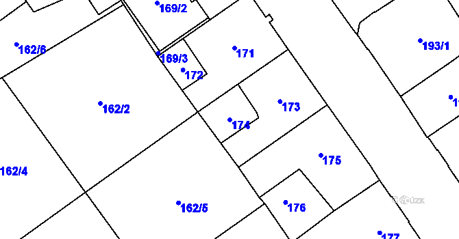 Parcela st. 174 v KÚ Hrušov, Katastrální mapa