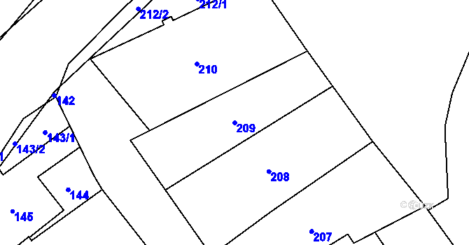 Parcela st. 209 v KÚ Hrušov, Katastrální mapa