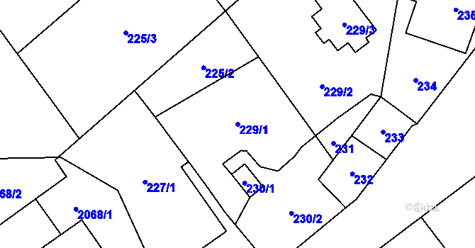 Parcela st. 229/1 v KÚ Hrušov, Katastrální mapa