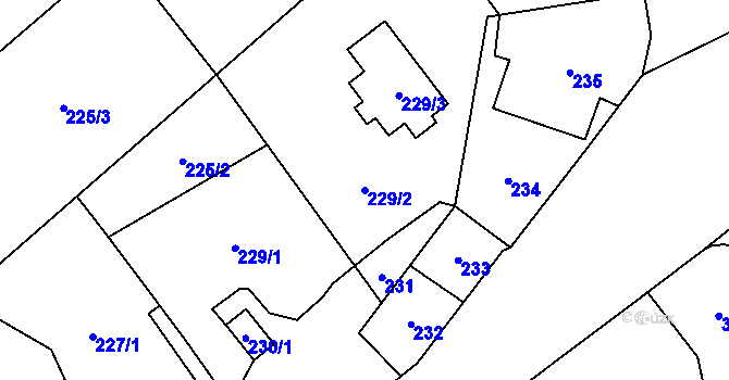 Parcela st. 229/2 v KÚ Hrušov, Katastrální mapa