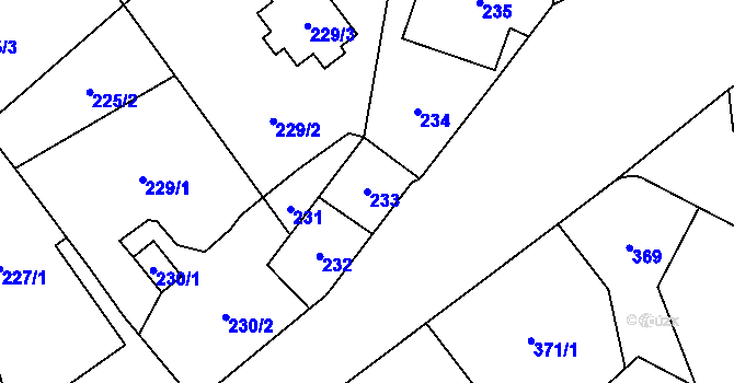 Parcela st. 233 v KÚ Hrušov, Katastrální mapa