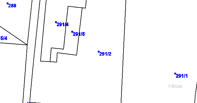 Parcela st. 291/2 v KÚ Hrušov, Katastrální mapa