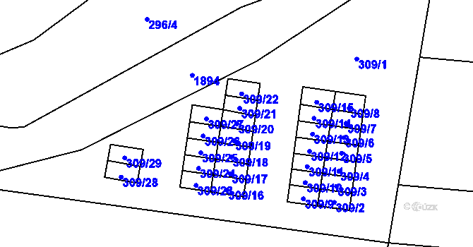 Parcela st. 309/20 v KÚ Hrušov, Katastrální mapa