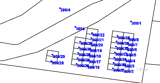 Parcela st. 309/27 v KÚ Hrušov, Katastrální mapa