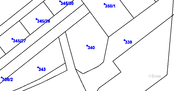 Parcela st. 340 v KÚ Hrušov, Katastrální mapa