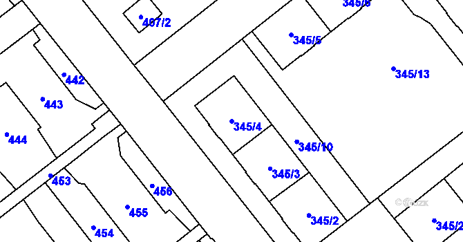 Parcela st. 345/4 v KÚ Hrušov, Katastrální mapa