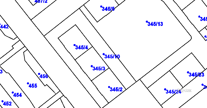 Parcela st. 345/10 v KÚ Hrušov, Katastrální mapa