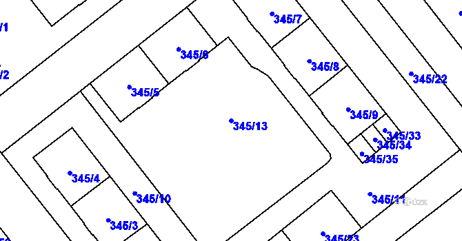 Parcela st. 345/13 v KÚ Hrušov, Katastrální mapa