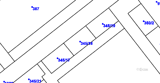 Parcela st. 345/18 v KÚ Hrušov, Katastrální mapa