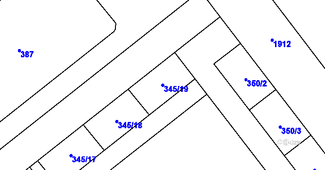 Parcela st. 345/19 v KÚ Hrušov, Katastrální mapa