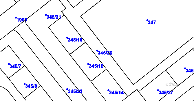 Parcela st. 345/20 v KÚ Hrušov, Katastrální mapa