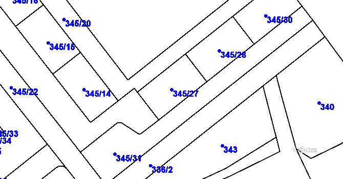 Parcela st. 345/27 v KÚ Hrušov, Katastrální mapa
