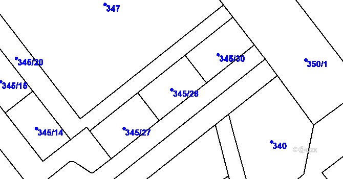 Parcela st. 345/28 v KÚ Hrušov, Katastrální mapa