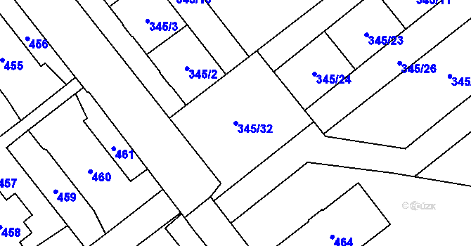 Parcela st. 345/32 v KÚ Hrušov, Katastrální mapa