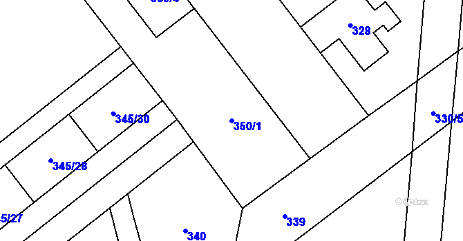Parcela st. 350/1 v KÚ Hrušov, Katastrální mapa