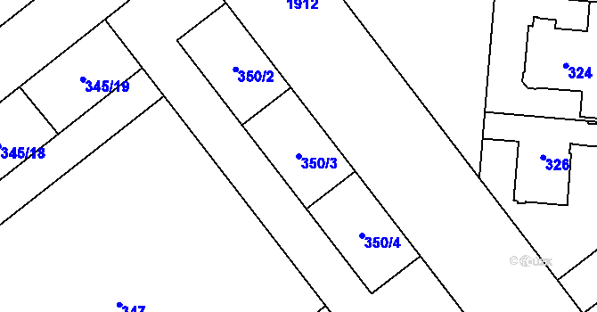 Parcela st. 350/3 v KÚ Hrušov, Katastrální mapa