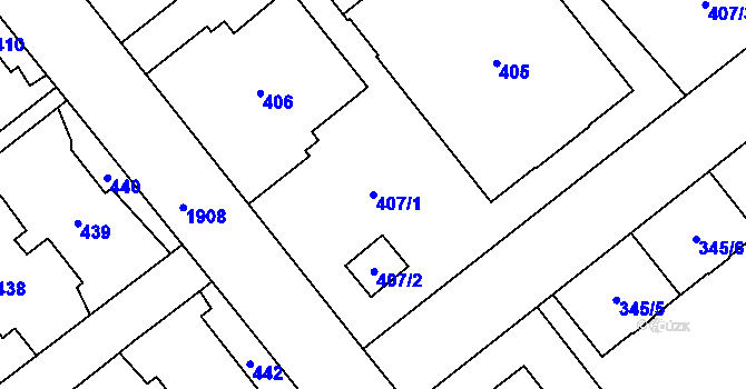 Parcela st. 407/1 v KÚ Hrušov, Katastrální mapa